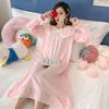 Camisola de Manga Comprida para Mulheres acima do Joelho Estilo Ins Pijama para Mulheres Primavera e Outono Gola de Boneca Estilo Princesa Conjunto de Verão