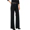 Jeans Flare Elegante de Cintura Alta para Mulheres, Cor Sólida Simples, Elástico, Slim Fit, Perna Larga, Calça Longa Preta Drapeada