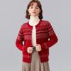 Suéter Tricô grosso de Lã Pura Moda Outono Inverno Retrô Fair Isle Cardigã de Lã Feminino