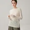 Nuevo Suéter de Punto Fino con Lentejuelas y Cachemir para Otoño/Invierno Cuello Redondo Manga Larga para Mujer Hueco de Ganchillo Holgado Camiseta Base Superior