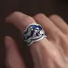 Anel Aberto Azul Queimado Flor de Peônia Artesanal Estilo Étnico Fênix para Mulheres Anel de Dedo Indicador Literário Personalizado Estilo Antigo Retrô