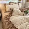 Lençol de cama com babados florais pequenos estilo coreano de alta gramatura, colcha, conjunto de quatro peças de veludo de leite, conjunto de três peças quente 1
