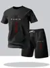 Conjunto de Duas Peças Masculino de Verão com Malha de Secagem Rápida, Manga Curta Fina, Shorts Esportivos para Corrida, Fitness e Treinamento, Roupa Casual Solta