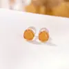 Yi Lu Yin Plata de Ley S925 Chapado en Oro Ámbar Turquesa Pendientes Geométricos Redondos Estilo Chino Nuevo Temperamento Versátil Pendiente de Plata