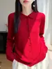 Suéter de tricô com gola polo vazada, feito à mão em crochê 100% lã, para mulheres, delicado e suave, caimento solto, adequado para o trabalho, peça para vestir por cima