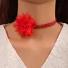 Collar de perlas de moda transfronterizo europeo y americano Cadena de cuello de encaje de mariposa blanca Cadena de clavícula de flor de tela geométrica