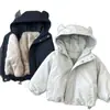 Chaqueta de Algodón con Capucha para Niños con Forro Polar Estilo Invierno 2025 Niños y Niñas Chaqueta Acolchada de Algodón con Orejas de Conejo Abrigo de Algodón de Color Sólido para Bebé Engrosado