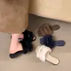 Pantuflas de pelo de conejo real para mujer, nuevas y versátiles para primavera y otoño 2026, estilo hada, suela suave, punta cuadrada abierta, pantuflas de algodón, de moda