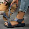 Sandalias de cuña cosidas de talla grande para mujer, comercio exterior europeo y americano, correa elástica transfronteriza, bloques de color, velcro, sandalias de playa wish