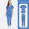 Los Uniformes de Enfermería Más Vendidos de Amazon para Hombres y Mujeres, Conjunto de Dos Piezas de Pantalones Cortos de Manga Corta Color Crema para Cirugía, Ropa de Trabajo Gruesa Casual y Cómoda