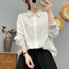 Camisa Blanca de Manga Larga Bordada Oxford Estilo Japonés Artístico Otoño 2025 para Mujer Casual Delgado Top Venta al por Mayor
