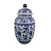 Artesanías de Cerámica Vestida Antigua Patrón de Tallo de Loto Azul y Blanco Tarro con Tapa Adornos para Sala de Estar Estudio Adornos Antiguos Productos Nuevos