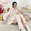 Pijama de algodón nube de verano de manga corta, conjunto de dos piezas de manga corta y pantalones largos para mujer, ropa de casa linda de dibujos animados, fina y transpirable