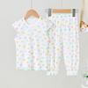 Conjunto de pantalones cortos de manga corta para niños, color puro, ropa para el hogar con aire acondicionado para bebé niña, 100% algodón, camiseta fina de fondo al por mayor