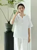 Deer & an Di Verano Nuevo Algodón y Lino Ropa de Mujer Camiseta de Manga Corta con Cuello en V de Algodón y Lino para Mujer, Top Holgado y Transpirable para el Trabajo