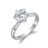 Anillo de Moissanita Clásico de Seis Garras al por Mayor en Stock para Mujer, Chapado en Platino Plata S925, Anillo de Compromiso y Boda Simple y Versátil