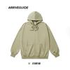 Suéter com capuz e zíper em algodão terry CVC 330g, ombro caído, corte amplo, estilo retrô americano, casaco pullover para casal