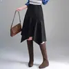 Saia midi irregular de cintura alta feminina para emagrecer outono e inverno, temperamento para o trabalho, cobre o quadril, aumenta a altura