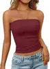Top de Tubo Ruched Crop Top de Venta Caliente Transfronterizo Europeo y Americano en Amazon, Top Versátil Ajustado para el Trabajo y Uso Casual