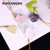 Runyangshi Cristal Rosa Piedra Bruta Colgante para Teléfono Móvil Artesanía Joyería para Mujer Ventas Directas de Fabricante Cuerda Amarilla Colgante de Cristal Rosa