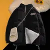 Jaqueta acolchoada de algodão azul Haze masculina inverno engrossado estilo Hong Kong veludo cotelê algodão acolchoado roupas design senso nicho 2023 novo macacão