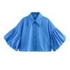 Ropa de Mujer Nueva de Verano 2024 Moda Estilo Casual Versátil Manga Abullonada Camisa de Popelina Multicolor