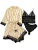 Pijamas transfronteiriços femininos de verão coloridos plus size europeus e americanos pijamas sexy com alças finas renda conjunto de quatro peças atacado