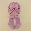 Novo Conjunto de Chapéu e Meias para Recém-Nascido Laço de Bebê Touca Fetal Chapéu Lenço de Cabeça Estilo Primavera e Outono Infantil Venda Direta