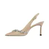 2026 nuevos tacones de aguja altos con pedrería nude francés para mujer, elegantes, sexys, de punta fina, sandalias sexys de tiras