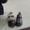 Sapatos de Algodão Peludos com Forro de Lã Estilo Francês para Inverno, Dupla Utilização, Modelo Novo 2026, Sapatos de Couro com Solado Grosso Estilo Britânico, Slip-On com Fivela