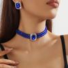Colar Choker Europeu e Americano de Luxo em Vidro Cristal de Camada Dupla Geométrico Retangular Conjunto de Brincos Colar de Cristal Colorido da Moda