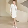 Elegante vestido profissional feminino de manga comprida, com abotoamento duplo, para primavera e outono, com senso de design, justo, modelador, assimétrico, para presidentes, vestimenta formal