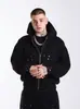 Sudadera con capucha y doble cremallera estilo retro Y2K americano, color liso de moda con tachuelas, holgada casual streetwear