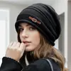 Dropshipping Internacional Chapéu de Tricô com Forro de Lã Outono e Inverno Novo, Elegante e Fashionável para Cabeça Grande, Chapéu Pós-Parto, Gorro Soltinho