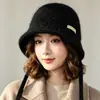 Sombrero de pescador de lana para mujer, engrosado para abrigar en otoño e invierno, hace que la cara se vea más pequeña, adecuado para cabezas de mayor tamaño, diseño versátil de punto con cordones
