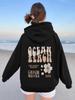 Talla Europea Transfronteriza Talla Europea Ropa de Otoño e Invierno para Mujer Sudadera de Manga Larga con Capucha Estampado Playa Oceánica