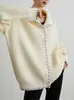 Suéter de Rayas Blancas Cárdigan de Punto Diseño de Alta Gama para Mujer Estilo Perezoso Chaqueta Única Super Bonita Invierno 2025