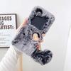 Adequado para Capa de Celular Dobrável Samsung Zflip com 50% de Desconto e Pingente de Coração, Capa Peluda para Zflip7/4, Capa Protetora de Pelúcia Listrada