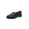 Mocasines de piel de vaca con estampado de cocodrilo, estilo británico, con lazo y borlas, primavera 2024, tacón medio grueso, punta redonda, piel auténtica para mujer