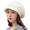 Novo Chapéu de Tricô de Inverno para Mulheres, Meia-Idade e Idosos, Forrado com Lã e Espessado, Boina com Aba, Quente e à Prova de Vento, Chapéu de Lã da Mamãe