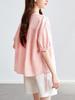 Camisa Rosa de Algodón Cocoon con Cuello en V y Mangas Cortas para Mujer, Nuevo Estilo Verano 2026, Diseño de Abertura Lateral, Blusa de Algodón Puro