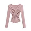 Camiseta sexy de manga larga con cuello en V cruzado para chicas calientes, estilo coreano de principios de primavera para mujer, diseño chic y elegante, top ajustado de nicho.