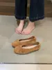 Versão em pele de ovelha~Sapatilhas femininas rasas confortáveis, sem cadarço, com sola macia, bico redondo e laço, versáteis