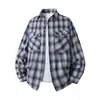 Nova Camisa Masculina de Manga Longa para Comércio Transfronteiriço 2026, Estilo Hong Kong Moda Tendência Camisa Xadrez com Dois Bolsos para Homens