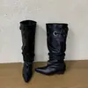 Botas Largas Chuyuji de Punta Fina y Tacón Grueso para Mujer, Nuevas Botas de Mujer Estilo Francés Otoño/Invierno 2026, Botas de Tacón Apilado Plisadas