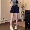 Shorts de traje negros para mujer para el verano de 2026, nuevo estilo para mujeres petite, de cintura alta, adelgazantes, finos, tipo falda-pantalón de pierna ancha en línea A para usar como prenda exterior