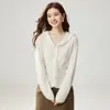 Novedad Otoño/Invierno Cardigan de Punto Versátil para Mujer, Cuello en V con Solapa de Encaje, Cachemir, Ajustado, Cintura con Lazo