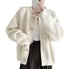 Elegante cárdigan de punto nuevo de otoño e invierno de un solo botón para mujer, corte holgado casual, cuello redondo, top versátil