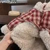 [Casa Rosa] Abrigo de Algodón Reversible para Niñas con Bolsa, Engrosado y Cálido, Nueva Chaqueta de Invierno a Cuadros con Cuello Alto