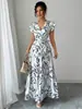 Vestido Largo de Gala Sexy Ajustado con Estampado de Volantes y Cuello en V - Primavera/Verano 2026 Nuevo de Amazon